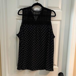 Maurice's Elegant Black Plaid and Lace Sleeveless Top 2X